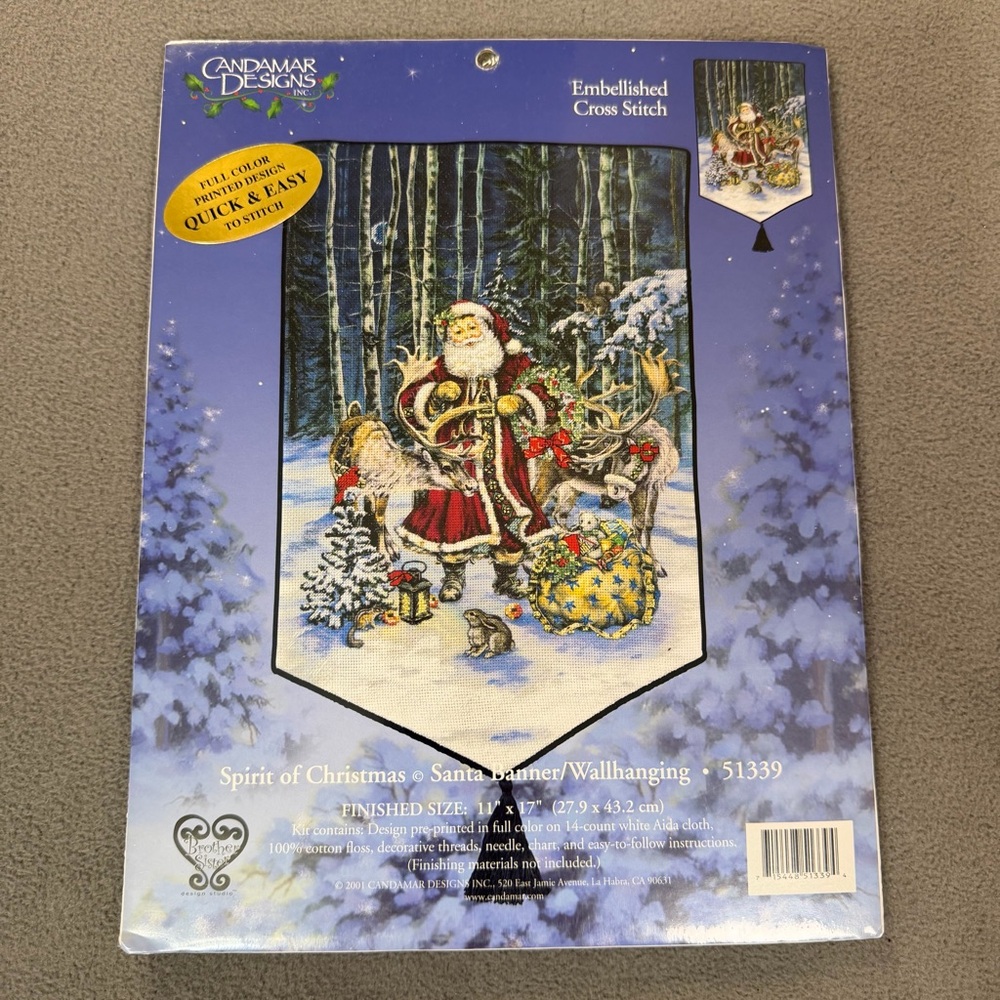 Candamar Designs Embellished Cross Stitch Kit #51339- Santa Banner/Wallhanging